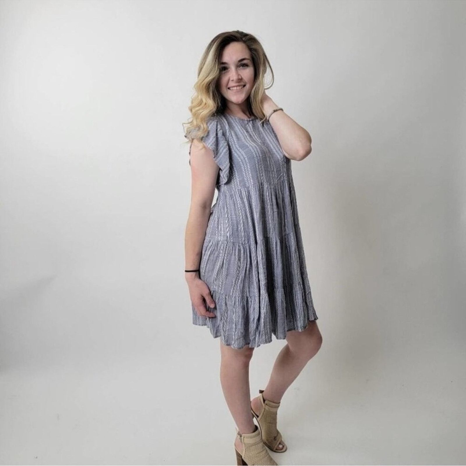 ELAN Elan Tiered Blue Grey Dress Size S / US 4 / IT 40 - 5 Thumbnail