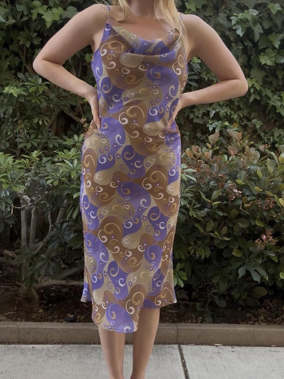 Other Vintage Purple Swirl Cowl Neck Midi Slip Dress Size S / US 4 / IT 40 - 1 Thumbnail