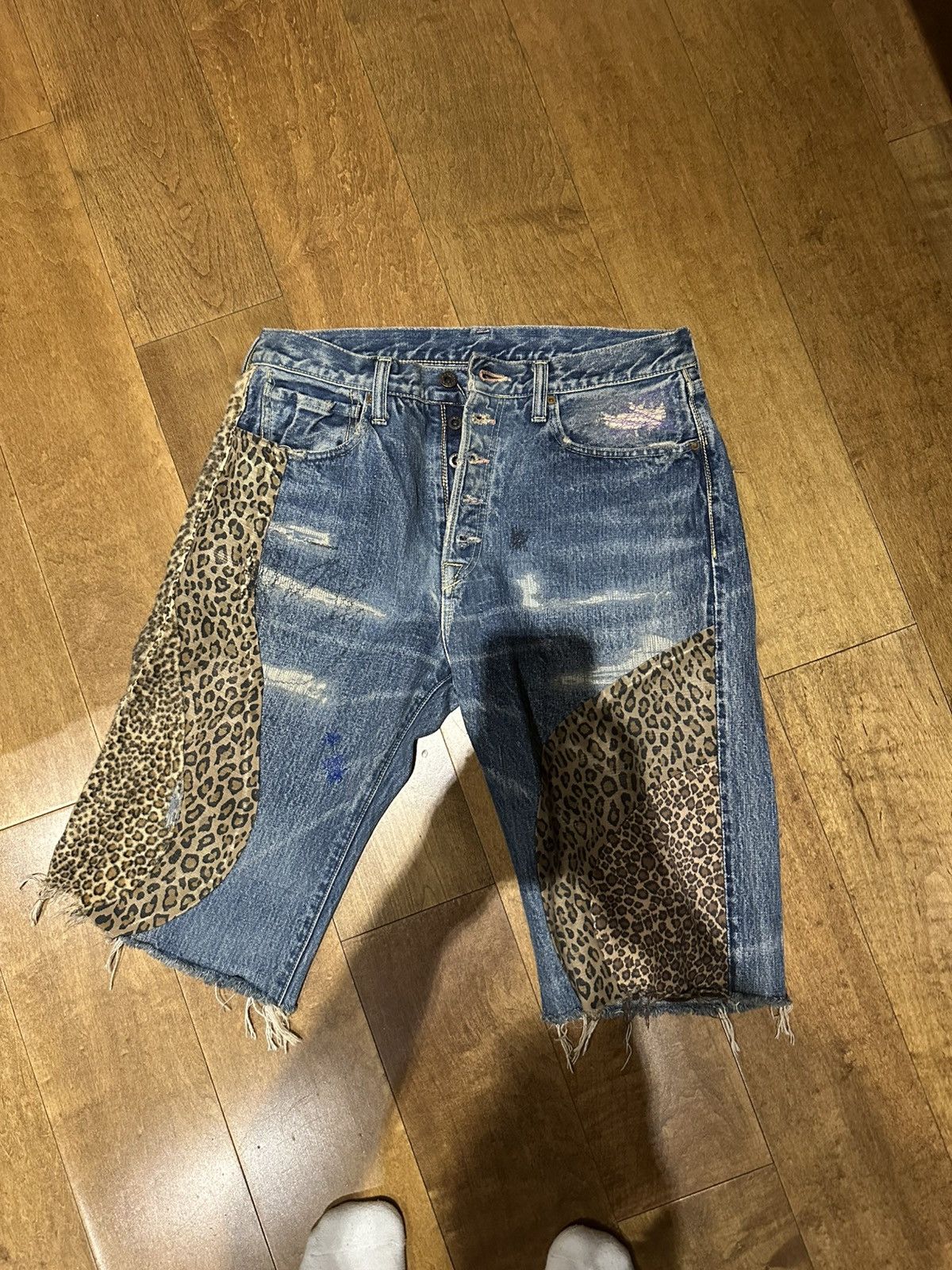 Kapital Kapital leopard hybrid Denim shorts | Grailed