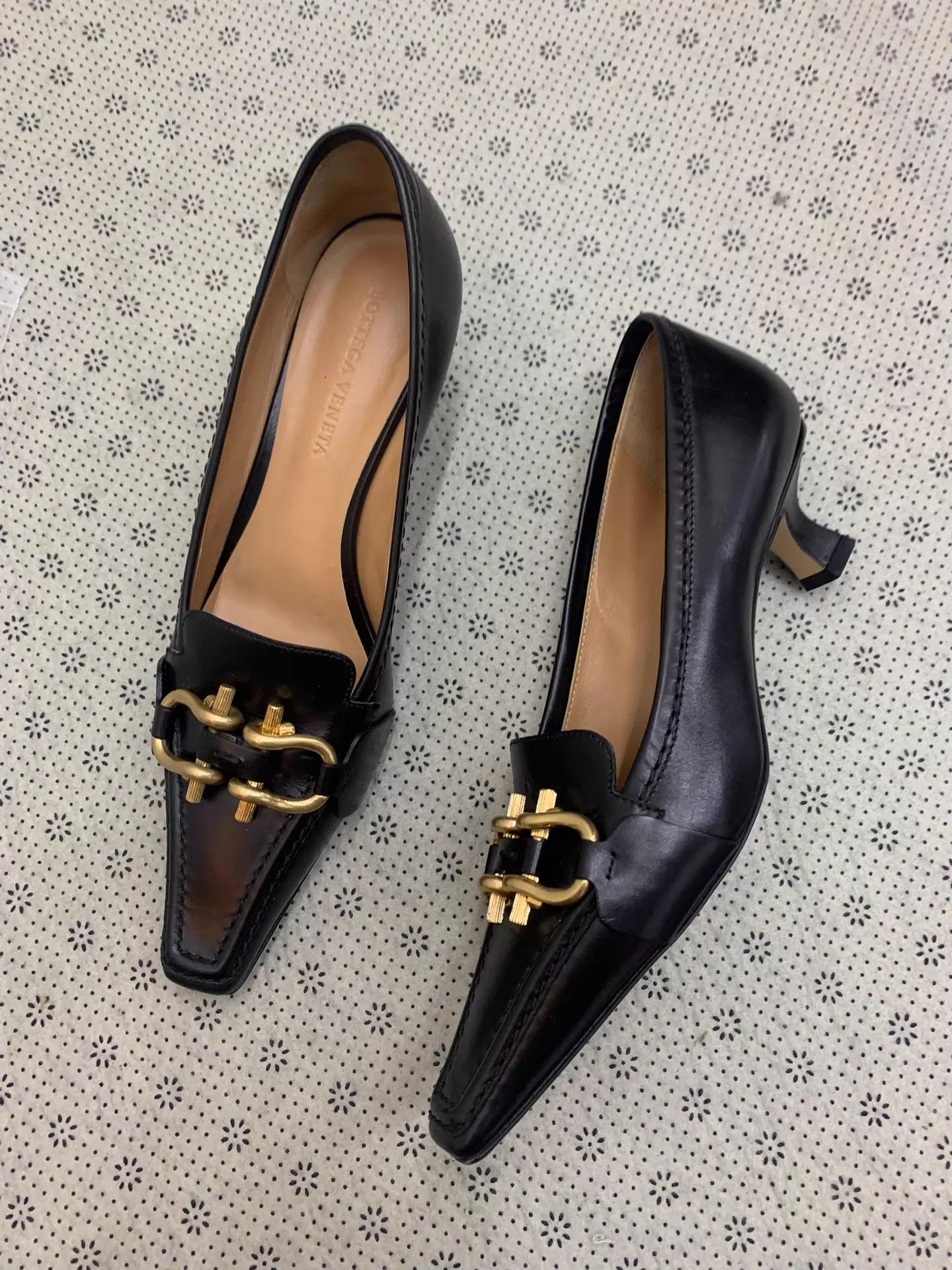 Bottega Veneta BV Madame black/gold vintage block heel new Size US 7 / IT 37 - 3 Thumbnail