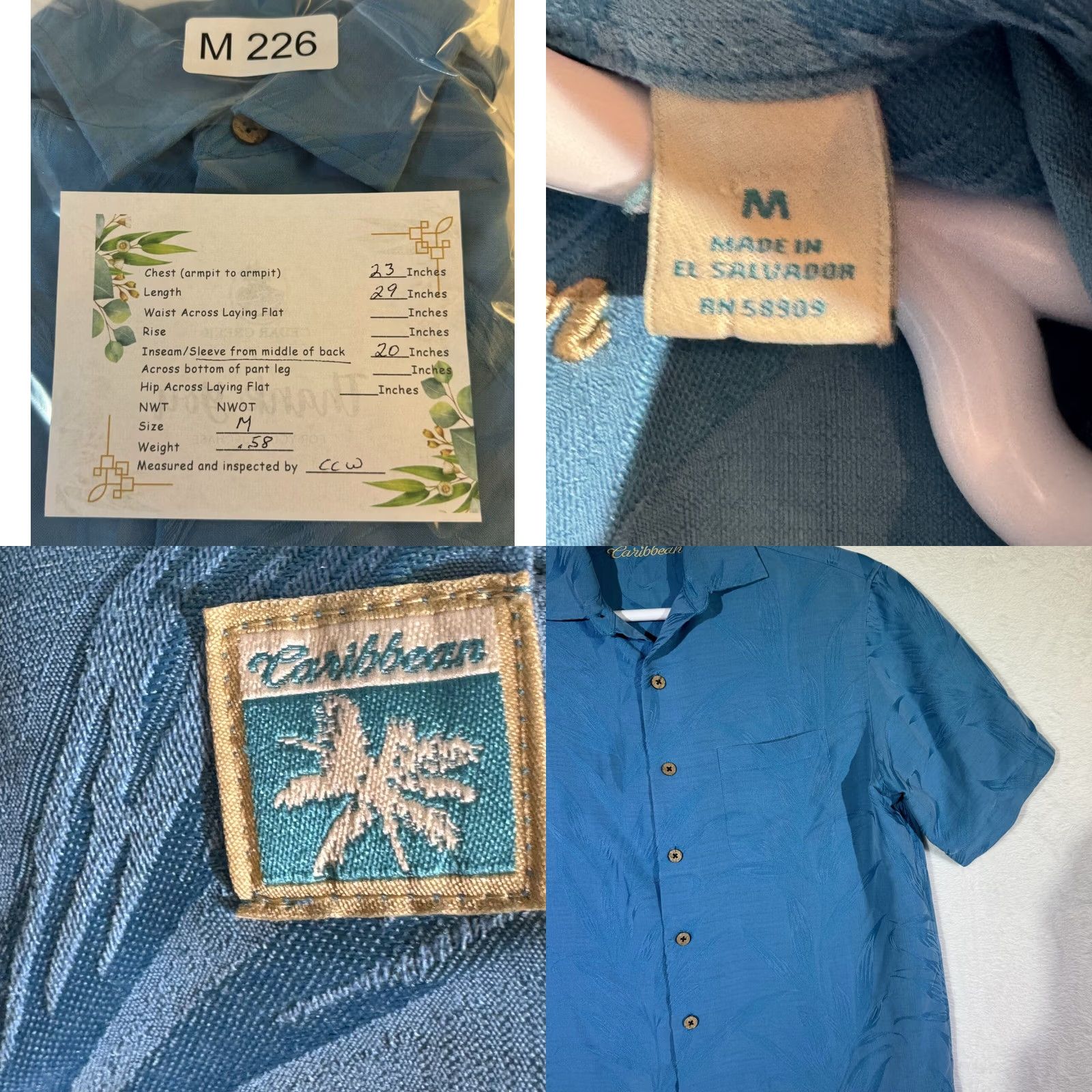 Altea Caribbean Button-Up Hawaiian Shirt Mens M Teal Blue Floral 100% Polyester Lightweight Easy Care Pockets Spring Summer Modern Tropical Size US M / EU 48-50 / 2 - 8 Thumbnail