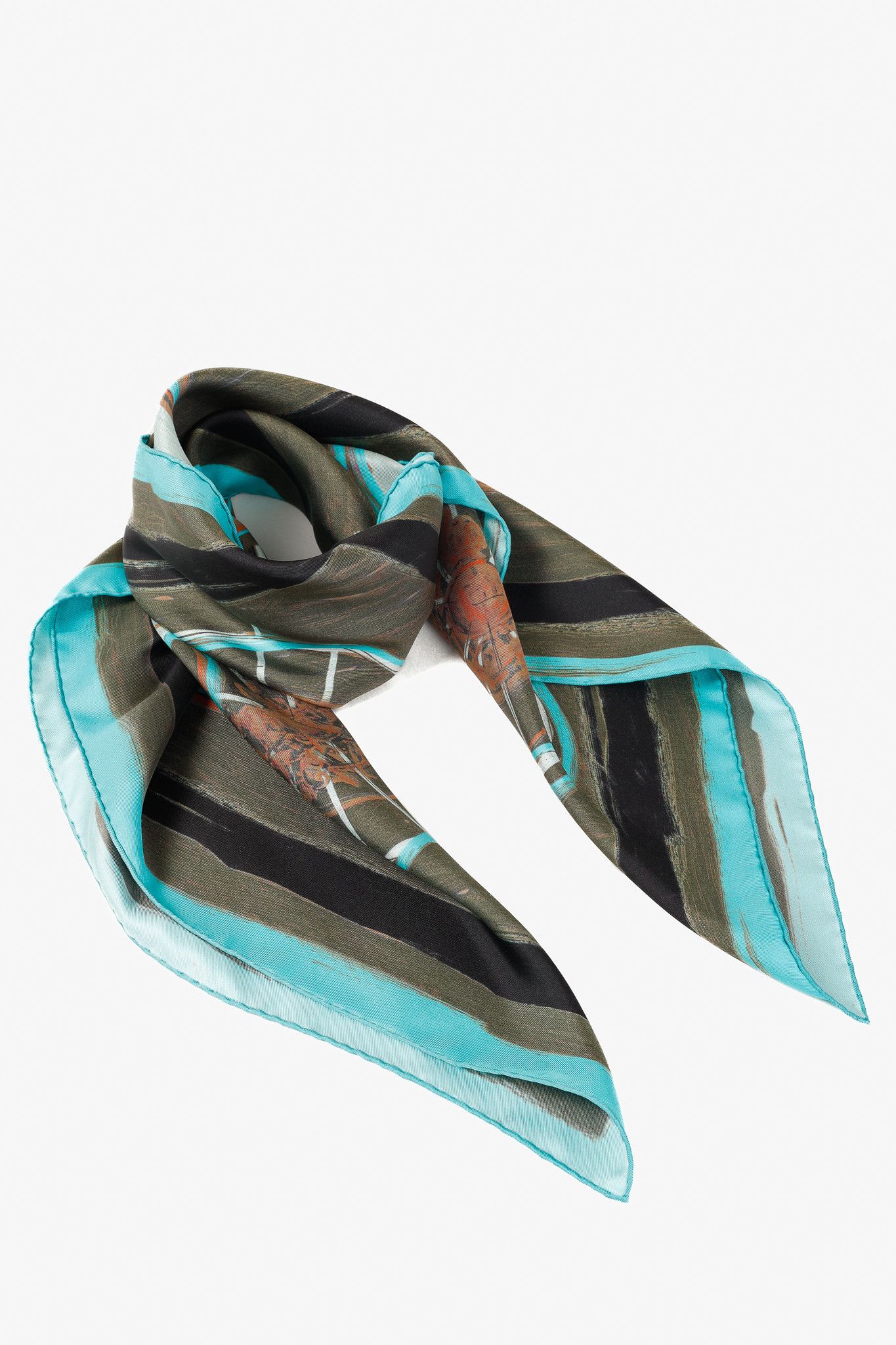 Hermes Hermes New Springs 90 Teal & Brown Silk Scarf Size ONE SIZE - 1 Thumbnail
