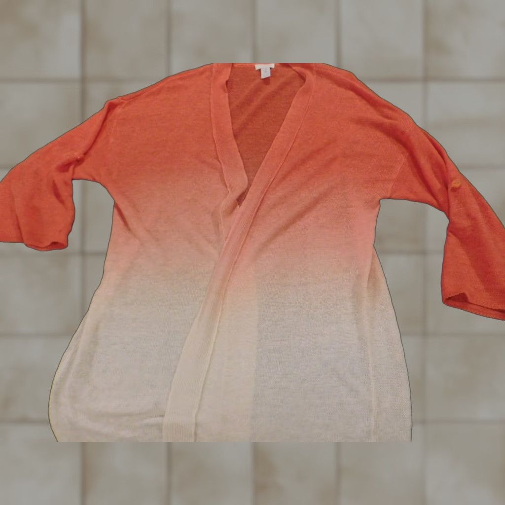 Vintage Chico's Cardigan Sweater Women 2 Pink Linen Knit Ruffle Long Sleeve Round Neck Pullover Regular Fit Size XS / US 0-2 / IT 36-38 - 1 Thumbnail