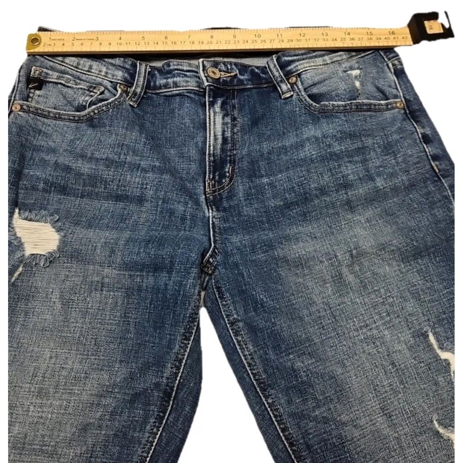 Vintage KanCan Jeans Skinny 9/28 Women Mid Rise Distressed Denim Stretch Blue 30" Waist Regular Inseam 27" Pant Style Jeans Womens Size 30" / US 8 / IT 44 - 7 Thumbnail