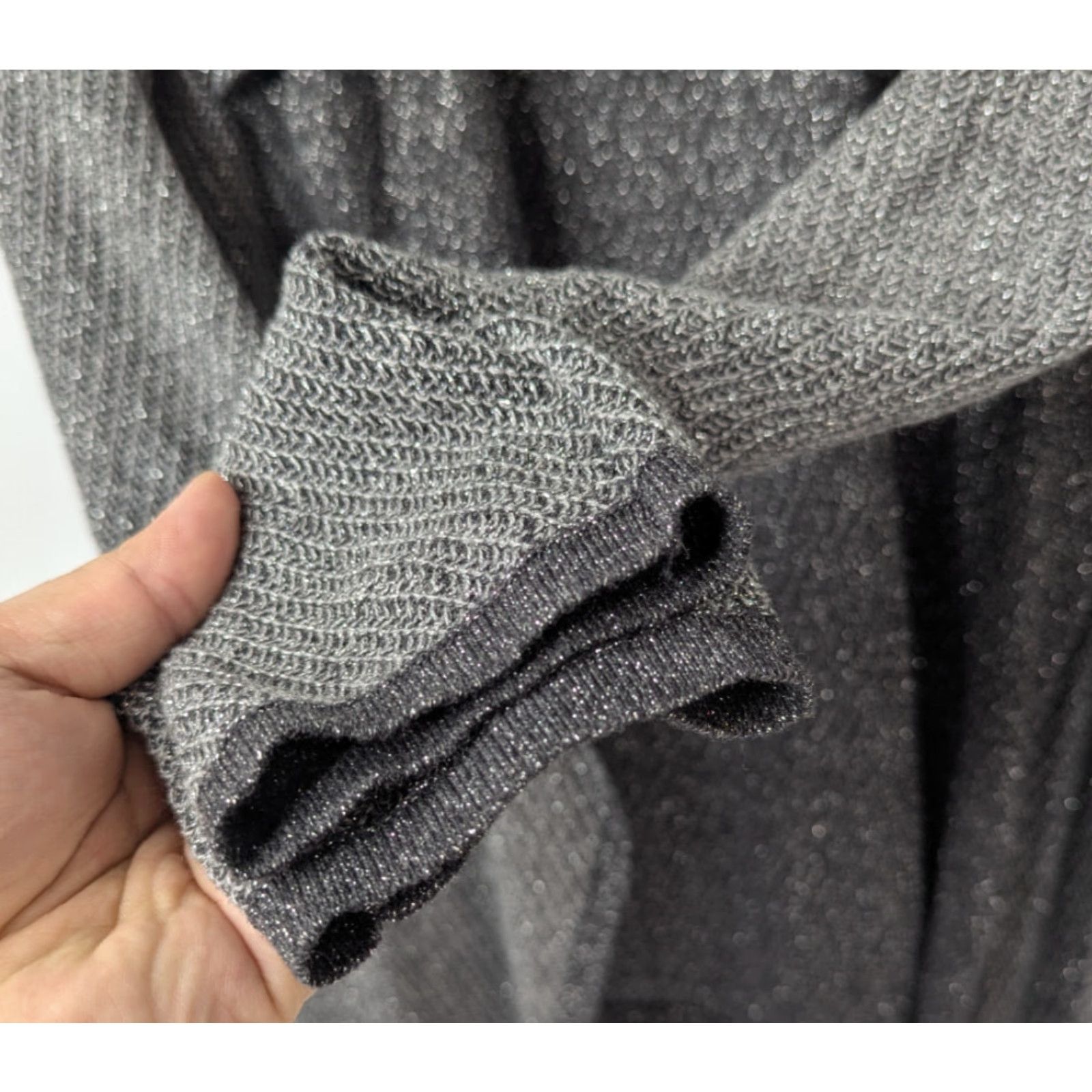 Vintage Chico's Cardigan Women Regular Open Front Knit 3/4 Sleeve Gray Cotton Acrylic Metallic Nylon Size XS / US 0-2 / IT 36-38 - 2 Thumbnail