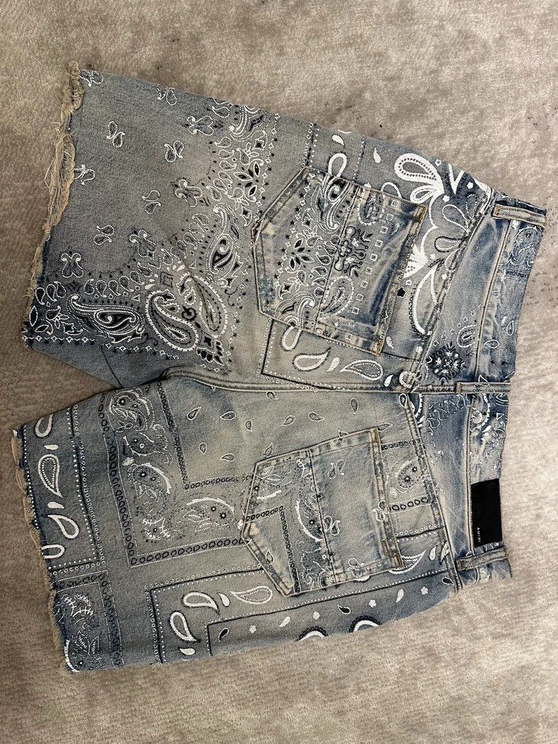 Amiri Amiri Pineapple Flower Blue Destroyed Denim Shorts Size US 32 / EU 48 - 2 Thumbnail