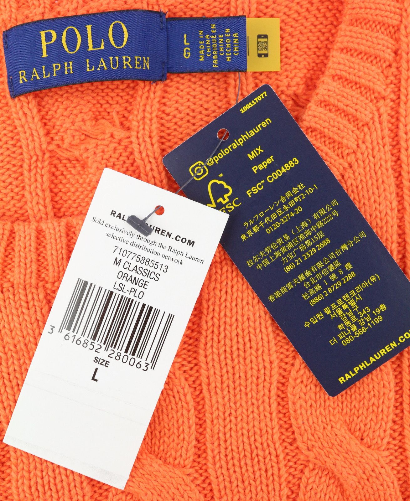 Ralph Lauren ORANGE L Cable Knit Pullover Jumper 86917 Size US L / EU 52-54 / 3 - 9 Thumbnail
