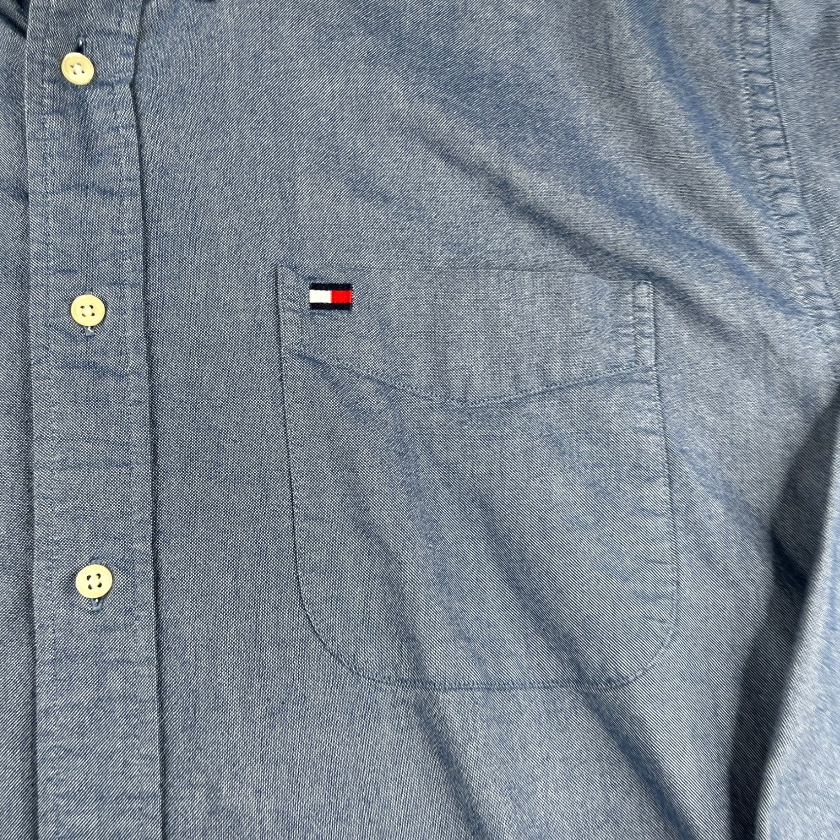 Tommy Hilfiger VINTAGE Tommy Hilfiger Shirt Mens L Blue Button-Up Long Sleeve Collared Pocket Flag Website?? Size US L / EU 52-54 / 3 - 3 Thumbnail