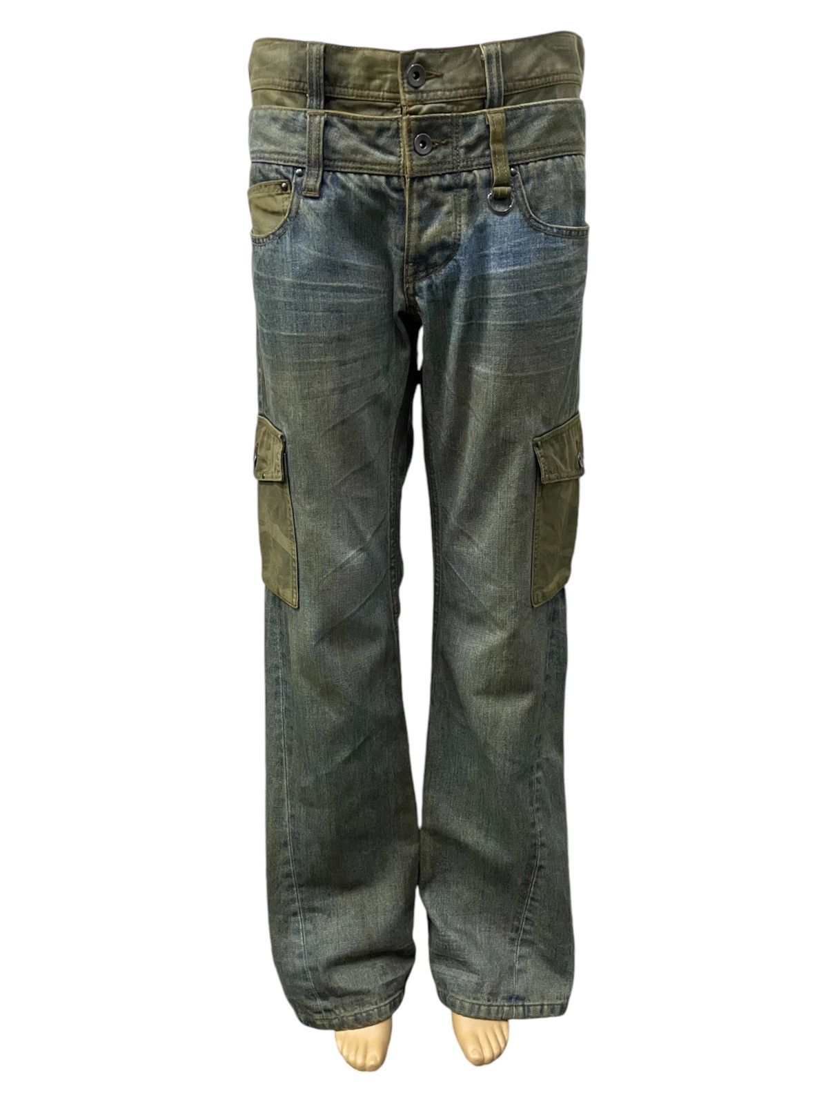 HIDEAWAYS × If Six Was Nine × In The Attic Hideaways Japan Muddy Dirty Double Waist Flared Cargo Jeans Size US 32 / EU 48 - 3 Thumbnail