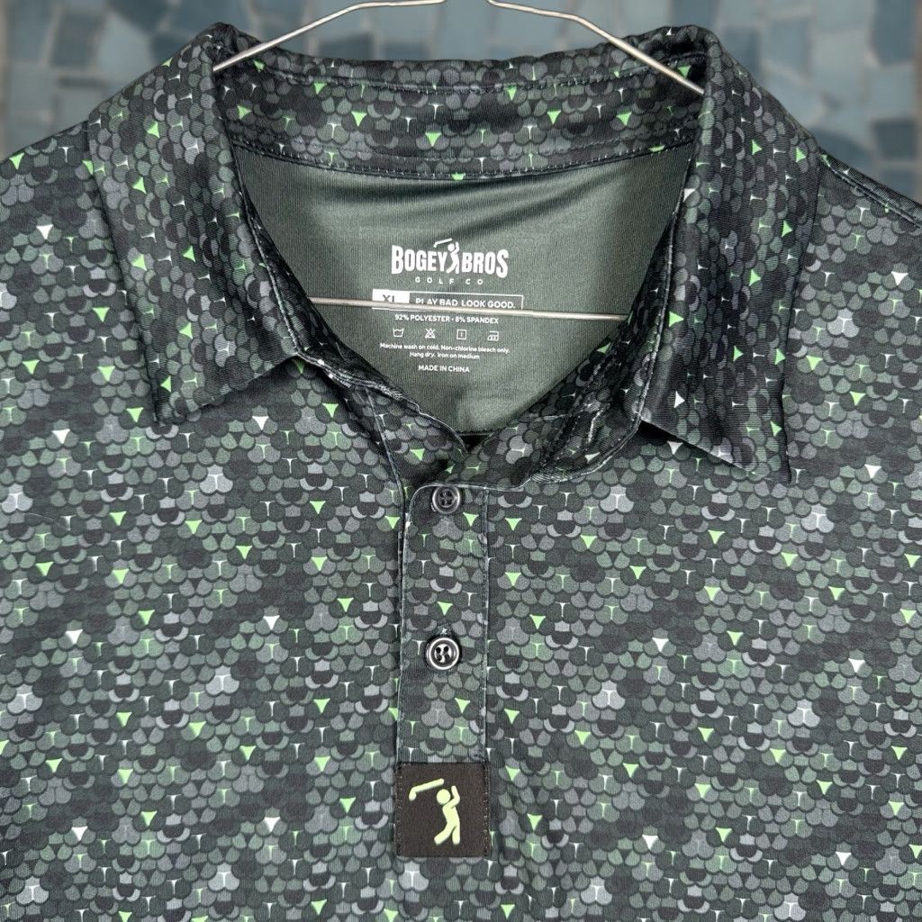 Vintage Bogey Bros Polo Shirt Men XL 4 Way Stretch Snake Skin All Over ...
