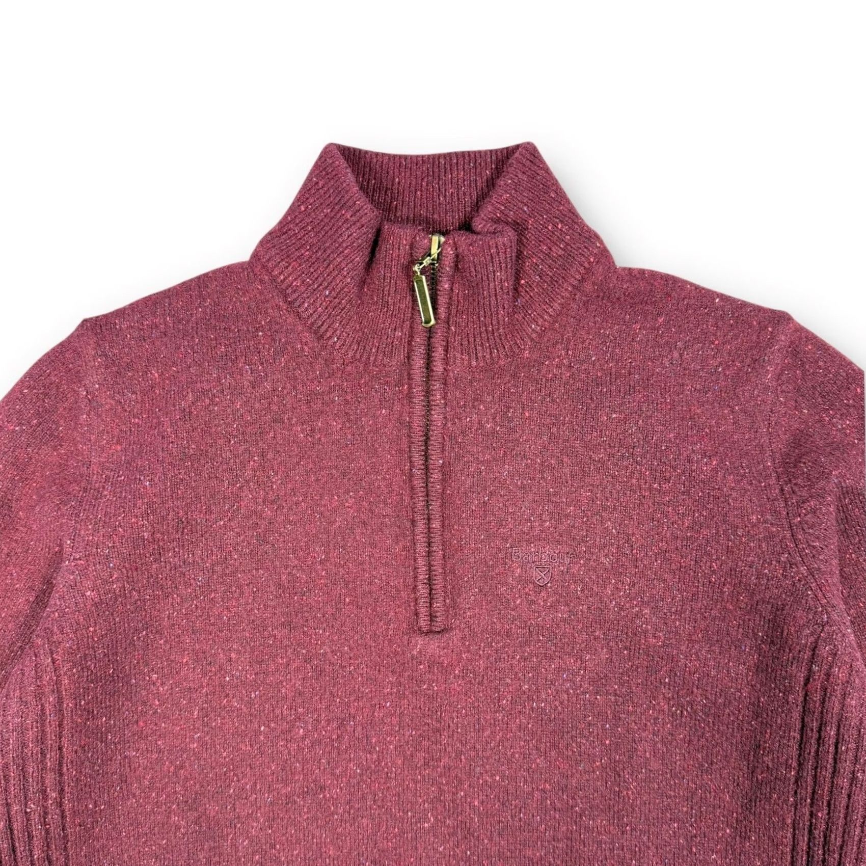 Barbour Barbour Sweater Wool Blend Knit 1/4 Zip Burgundy Speckled Size S Womens Pullover Mock Neck Long Sleeve Regular Unisex Adults Recycled Text: None Size S / US 4 / IT 40 - 3 Thumbnail