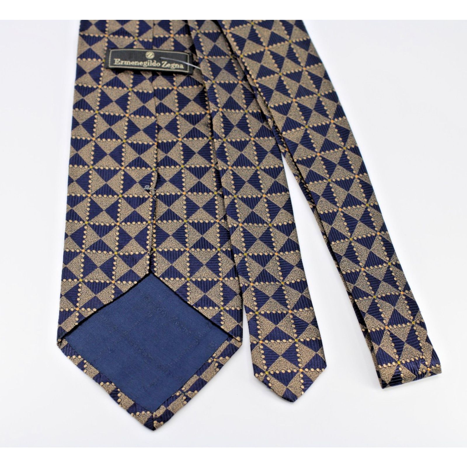 Ermenegildo Zegna ERMENEGILDO ZEGNA Navy Bronze Geometric Print Silk Tie 58" Size ONE SIZE - 3 Thumbnail