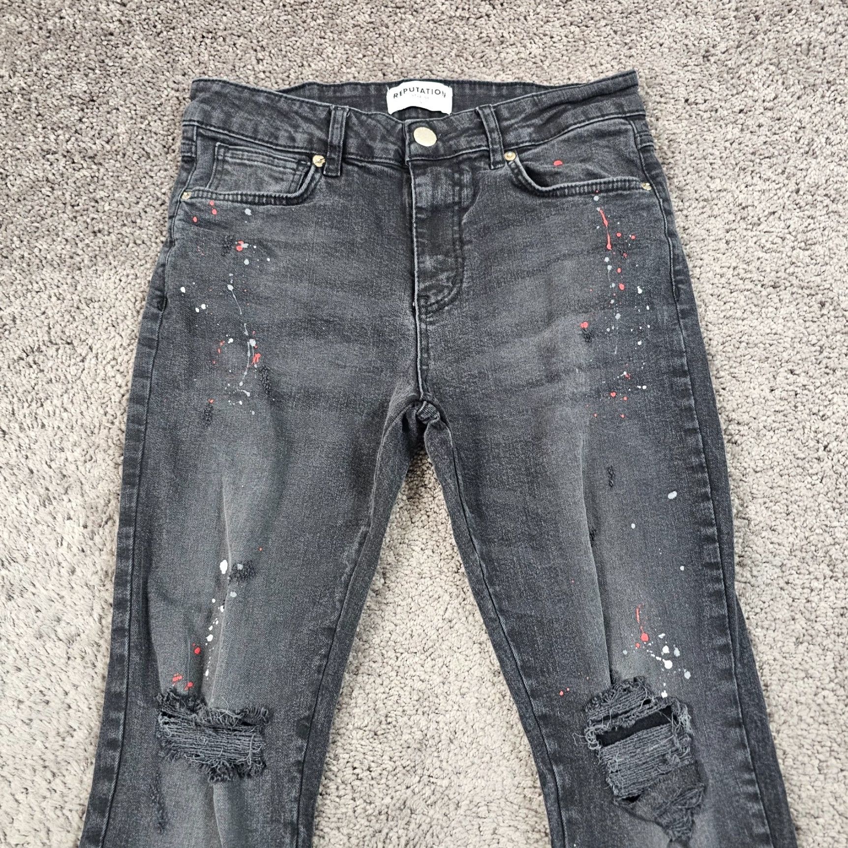 Vintage VINTAGE Serenede Men Jeans Skinny Black Distressed Paint Splatter Stretch 28 Waist 31 Inseam Size US 28 / EU 44 - 2 Thumbnail