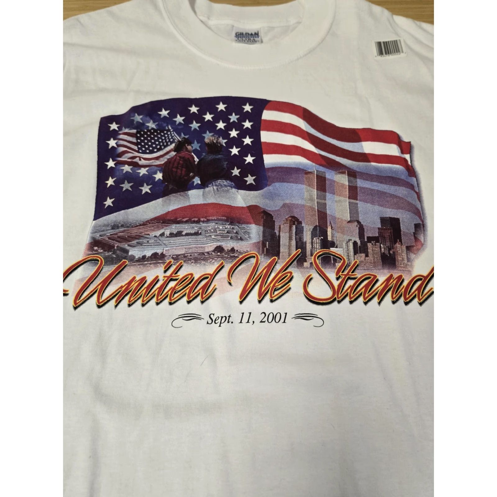 Gildan United We Stand Shirt Gildan Mens XL White 9/11 American Flag Twin Towers Size US XL / EU 56 / 4 - 2 Thumbnail