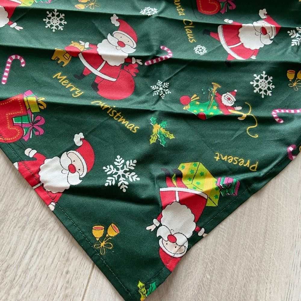 Designer Green Christmas Santa Dog Bandana Size ONE SIZE - 3 Thumbnail