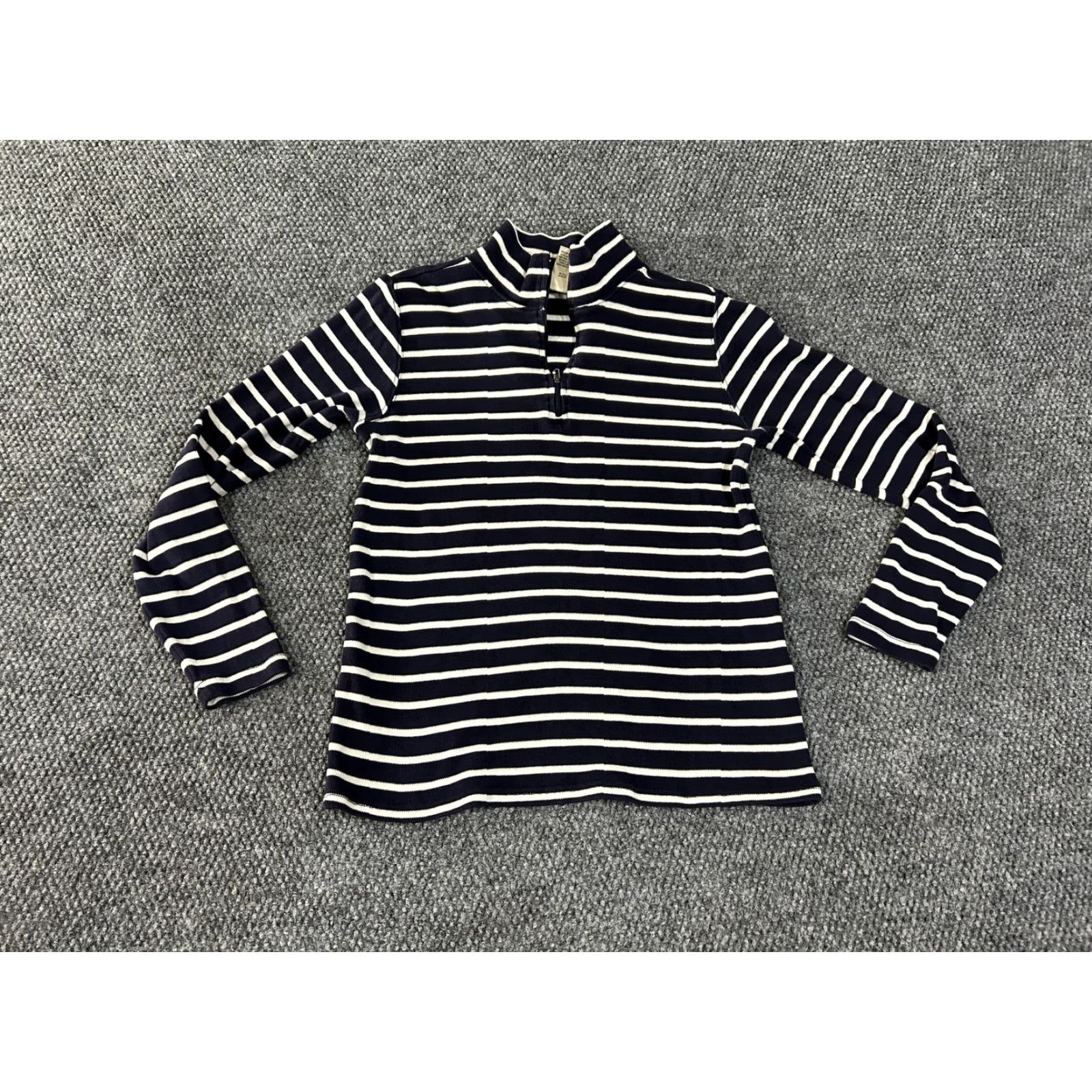 Vintage L.L. Bean Sweater Mens Small Navy Striped Mock Neck 1/4 Zip Pullover Cotton Shirt? Size US S / EU 44-46 / 1 - 2 Thumbnail