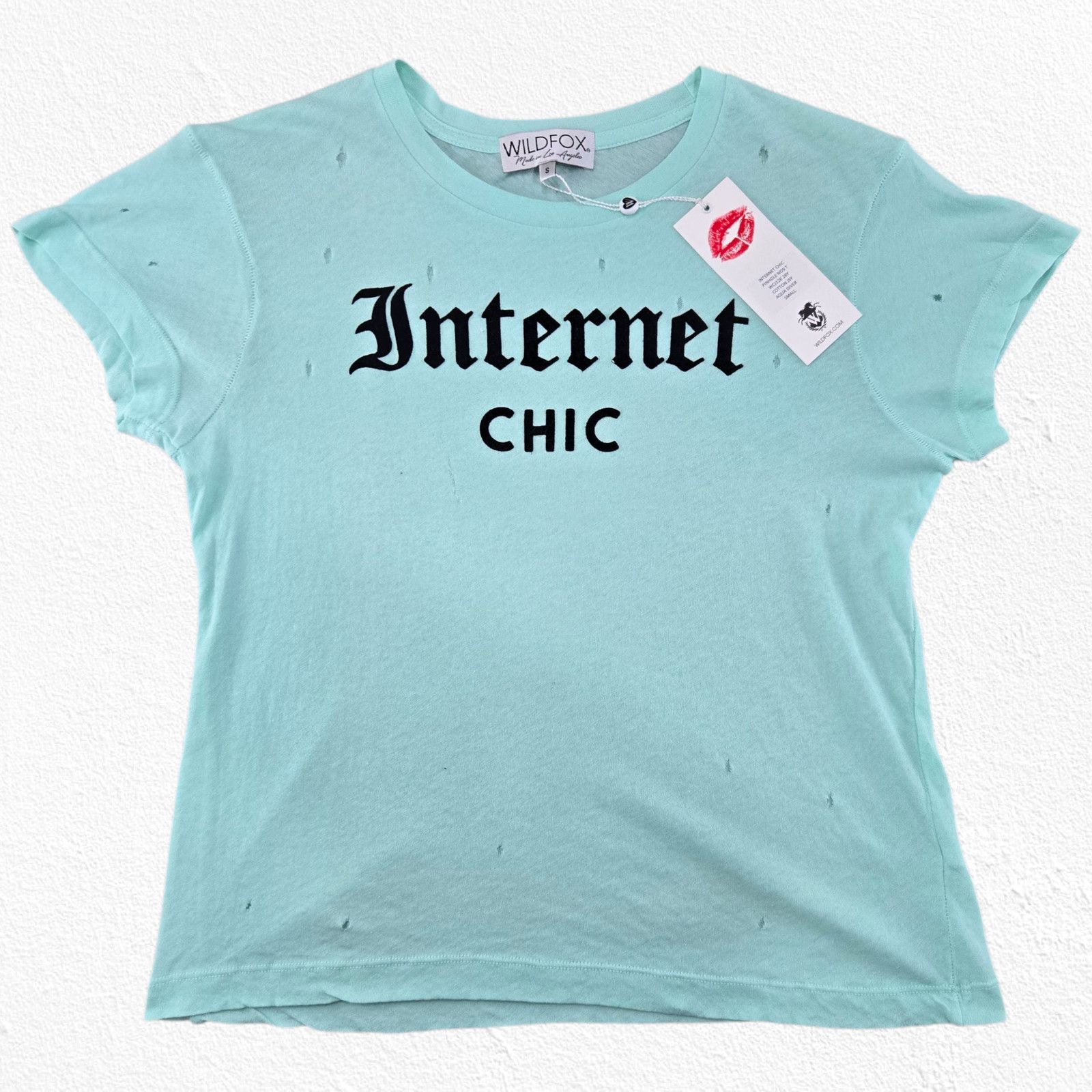Wildfox Internet Chic Aqua Rare Graphic T-Shirt Size Small