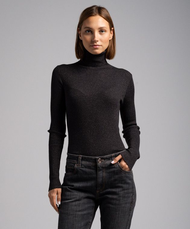 Brunello Cucinelli o1y0825 Turtleneck Cashmere Blend Sweater in Black Size XS / US 0-2 / IT 36-38 - 3 Thumbnail