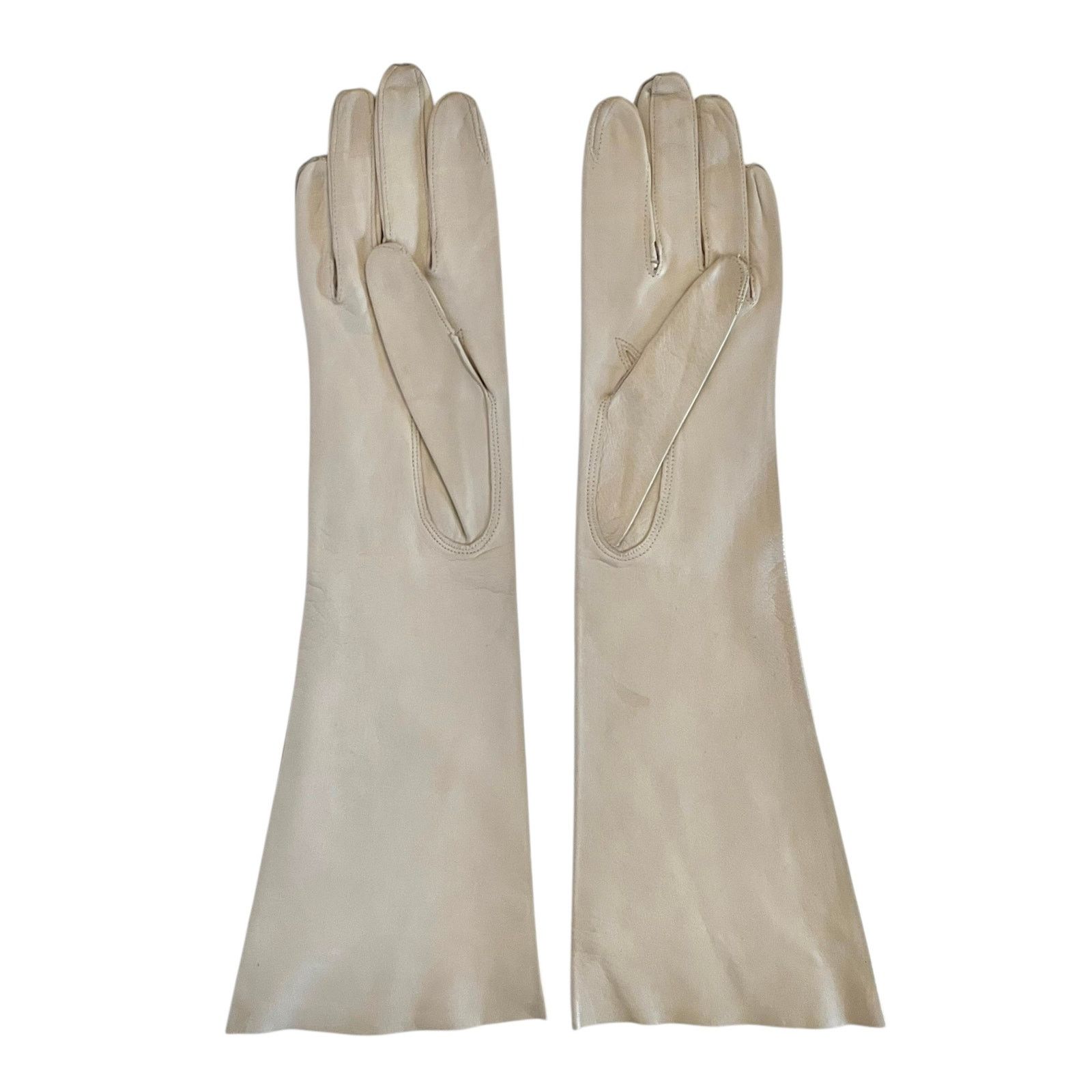 Vintage Vintage Kidskin Bone White Italian Leather Forearm Gloves Size ONE SIZE - 4 Thumbnail