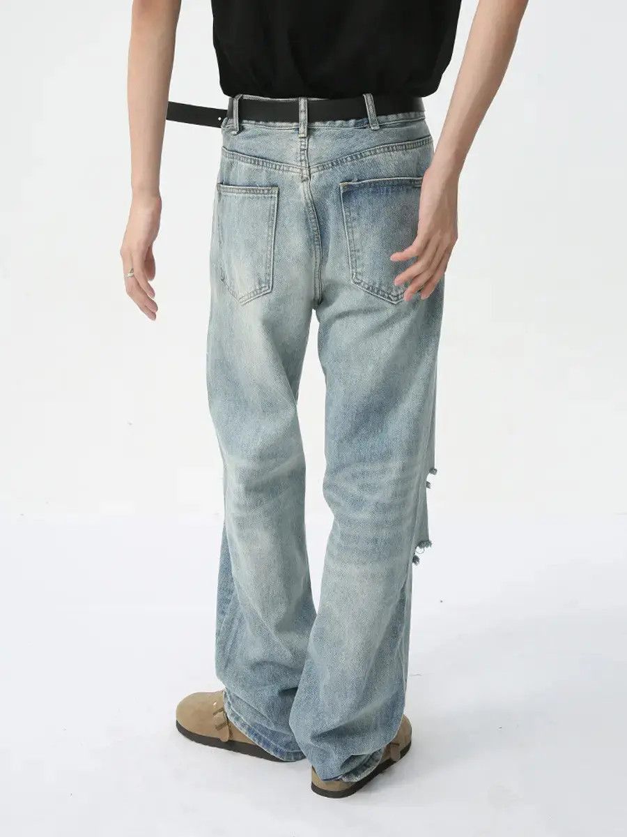 Japanese Brand Retro loose straight leg ripped jeans Size US 32 / EU 48 - 4 Thumbnail