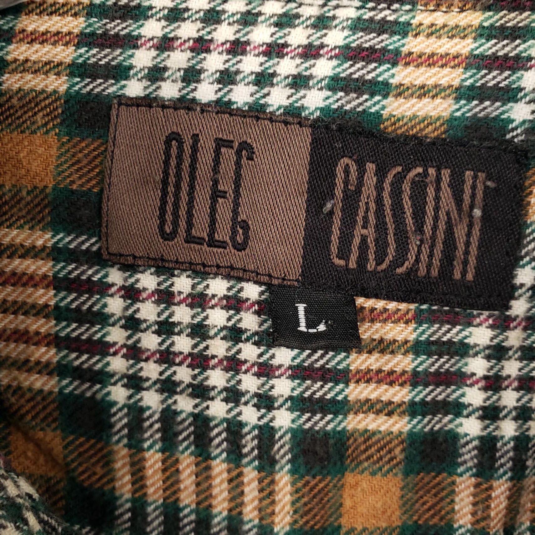 Oleg Cassini Oleg Cassini Shirt Mens L Large Button-Down Beige Plaid Cotton Size US L / EU 52-54 / 3 - 3 Thumbnail