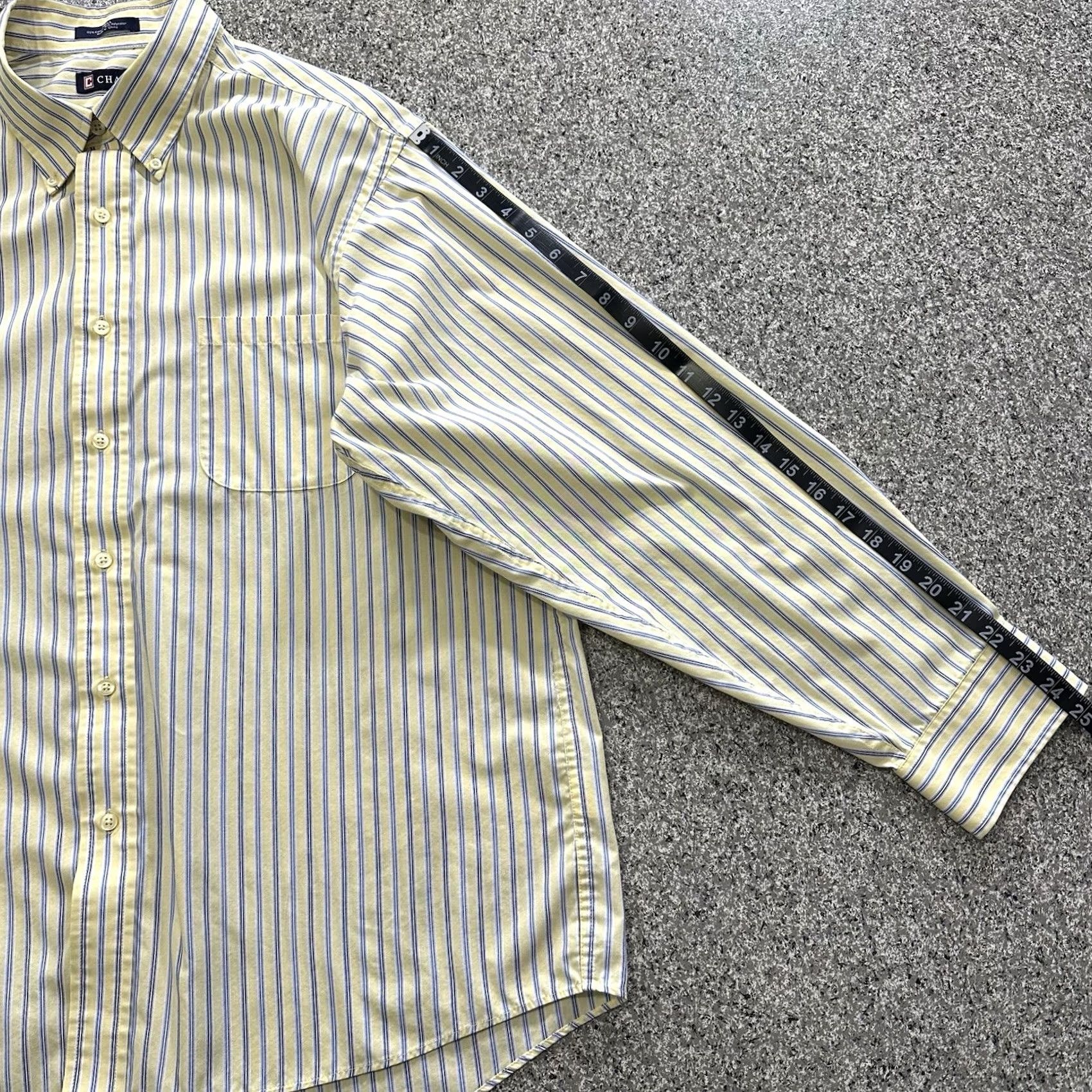 Chaps Chaps Shirt Mens XL Long Sleeve Button-Down Twill Yellow Blue Stripe Size US XL / EU 56 / 4 - 7 Thumbnail