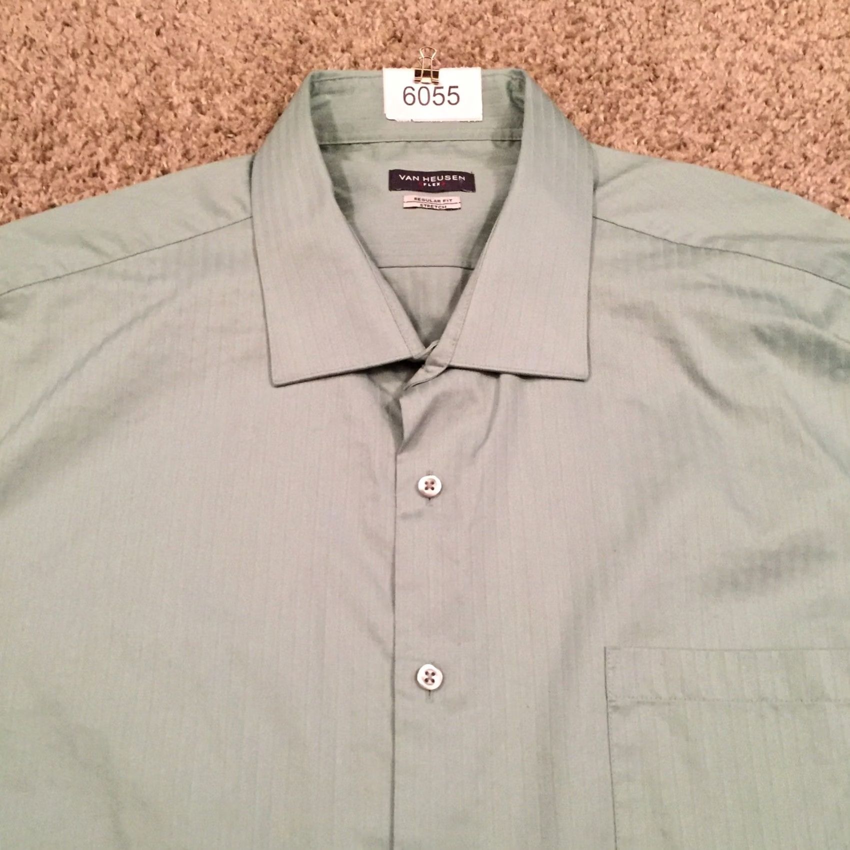 Van Heusen Van Heusen Shirt Mens 2XL Green Striped Long Sleeve Button-Up Stretch Size US XXL / EU 58 / 5 - 3 Thumbnail