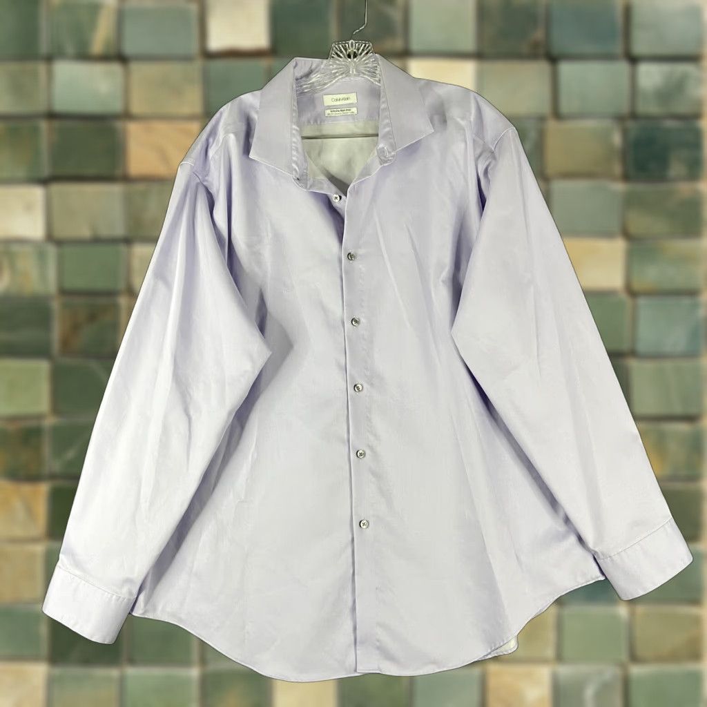 Calvin Klein Calvin Klein Dress Shirt Long Sleeve Men 18.5 34/35 Purple Mens Size 48R - 1 Thumbnail