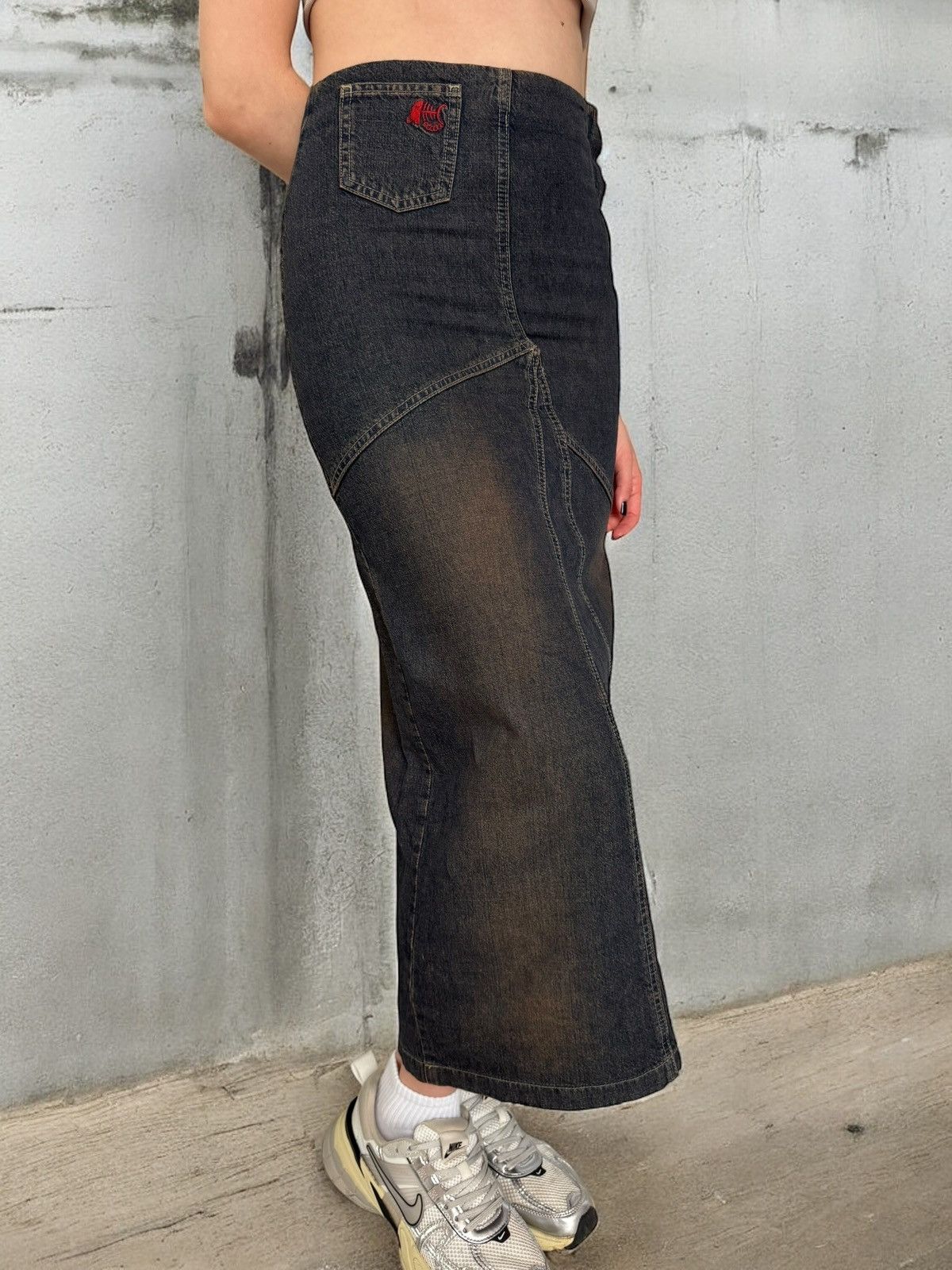 Hysteric Glamour × Japanese Brand × Vintage Amazing Y2K Vintage 2000’s Faded Asymmetric Denim Maxi Skirt Size 27" / US 4 / IT 40 - 1 Thumbnail