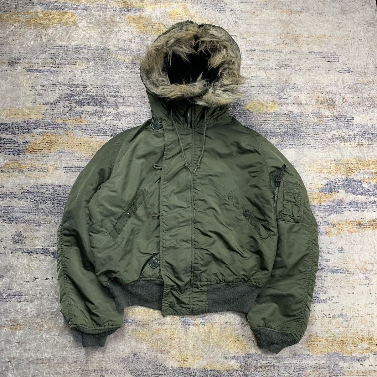 image of Alpha Industries N2-B Alien Hood Elongated Sleeve Bomber in Olive Green, Men's (Size Large)