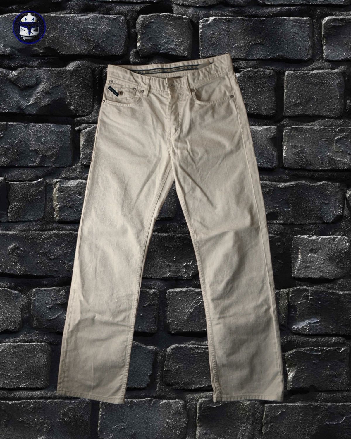 Dolce & Gabbana Dolce & Gabbana Logo Waistband Straight-Leg Trousers Cream Size US 29 - 1 Thumbnail
