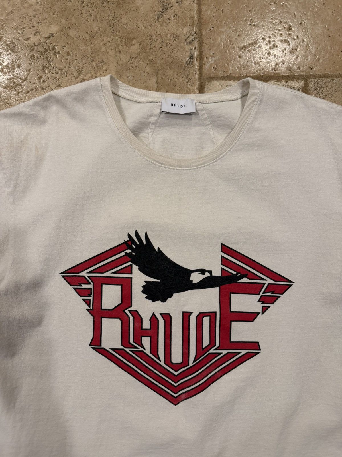 Rhude Rhude Rhanger Rossa Re Eagle Logo Vintage White T-Shirt Size US XL / EU 56 / 4 - 5 Thumbnail