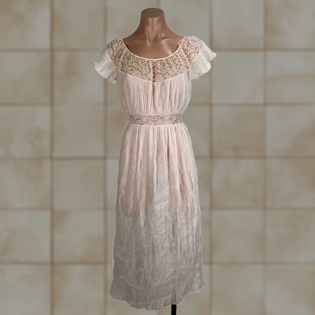 Vintage VINTAGE 40s Pink Crepe Slip Dress Ribbed Lace Gown Cap Sleeve PLUS 18 Barbizon Womens Size XXL / US 16-18 / IT 52-54 - 1 Thumbnail