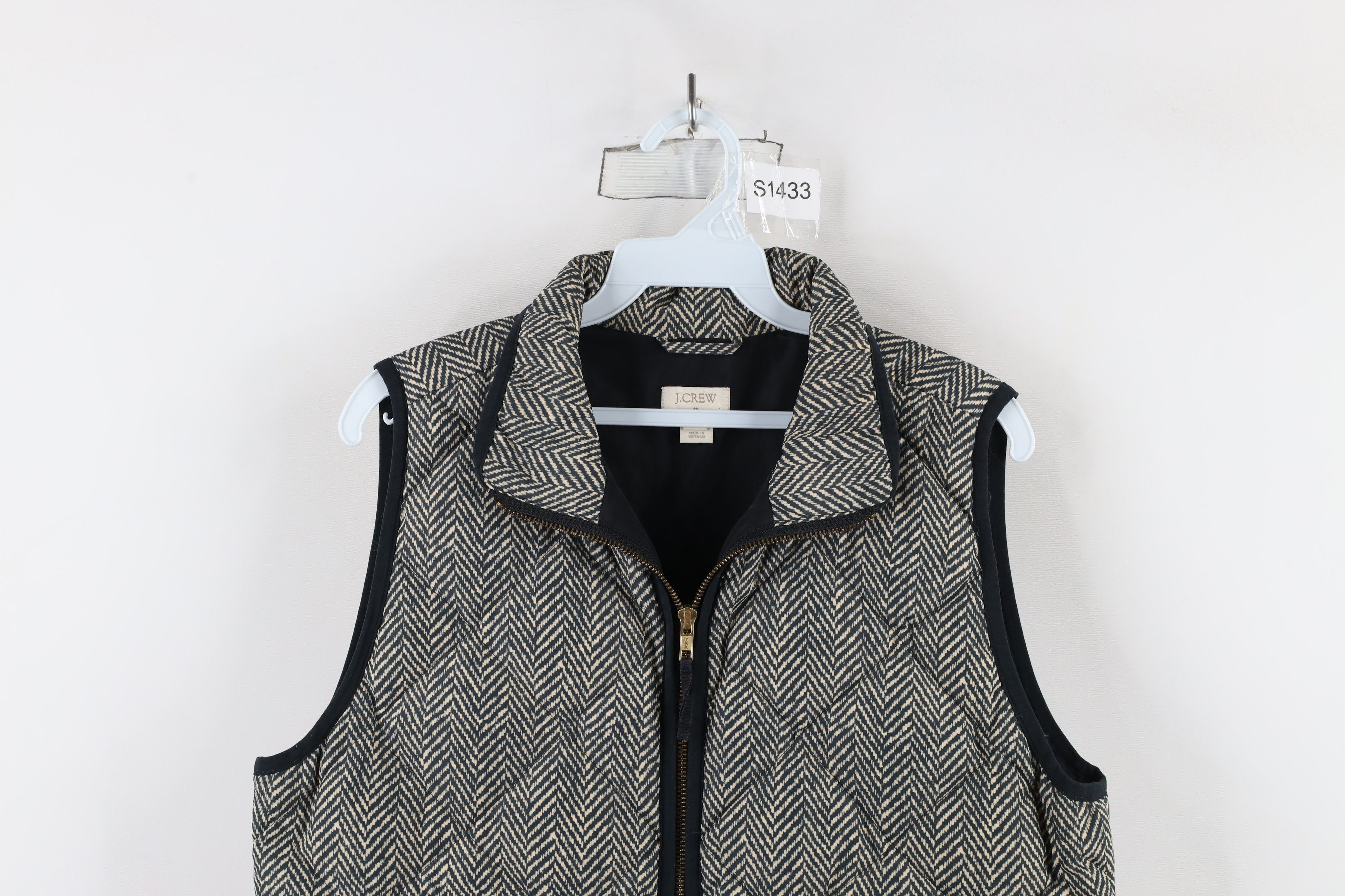 J.Crew × Vintage J Crew Herringbone Duck Down Full Zip Puffer Vest Jacket Size M / US 6-8 / IT 42-44 - 2 Thumbnail