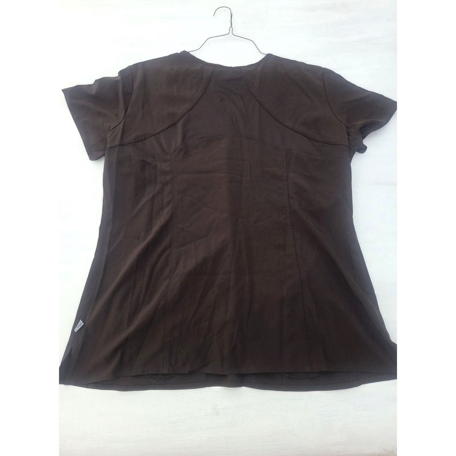 Vintage Med Couture Scrub Shirt Top Women 2XL Brown 4-Way Stretch Short Sleeve Activate Event/Workwear Size XXL / US 16-18 / IT 52-54 - 6 Thumbnail