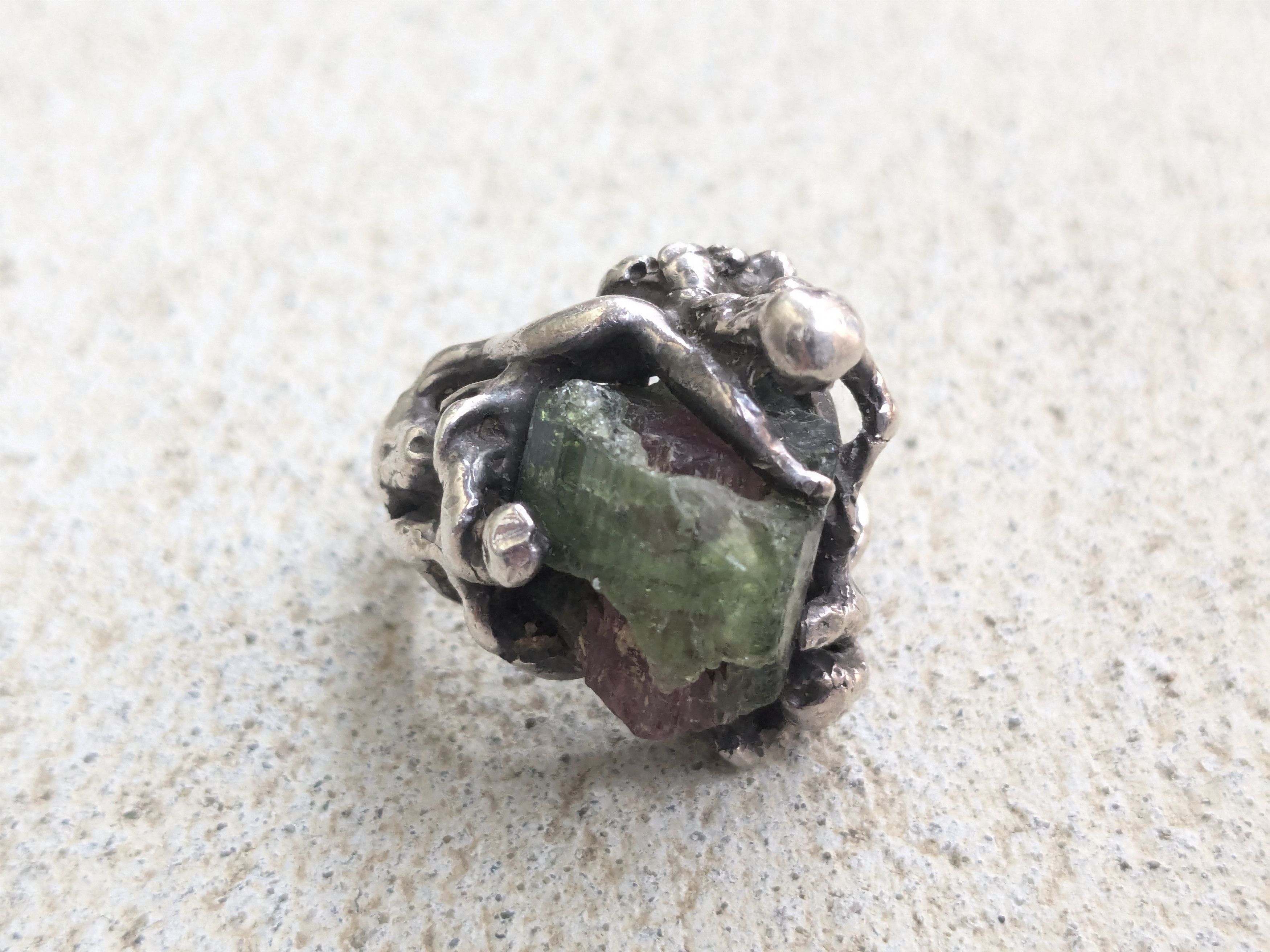 Vintage Vintage Sterling Silver Ring Watermelon Tourmaline Brutalist Size ONE SIZE - 10 Thumbnail