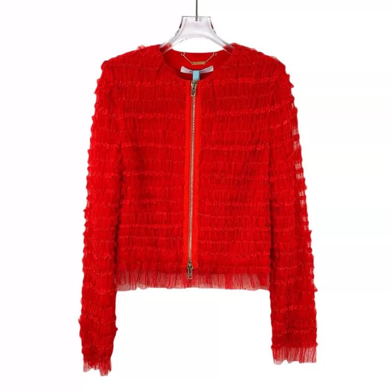 Givenchy Givenchy Red Lace Trim Crew Neck Zip Up Top Size US S / EU 44-46 / 1 - 1 Thumbnail