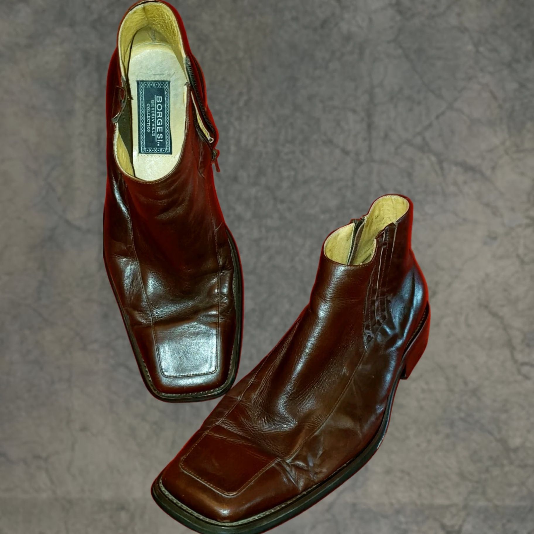 Vintage Borgesi Beverly Hills Collection Men's Ankle Boots Brown Leather Zip 13M 46EU Boots Mens Brown Leather Zip Size US 13 / EU 46 - 1 Thumbnail