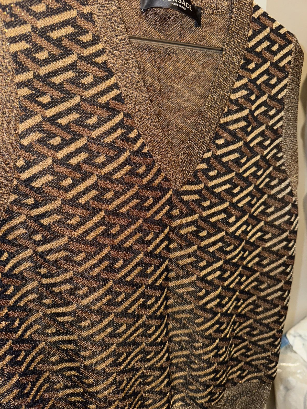 Versace Versace Black & Gold Jacquard Metallic Monogram Vest Size US S / EU 44-46 / 1 - 6 Thumbnail