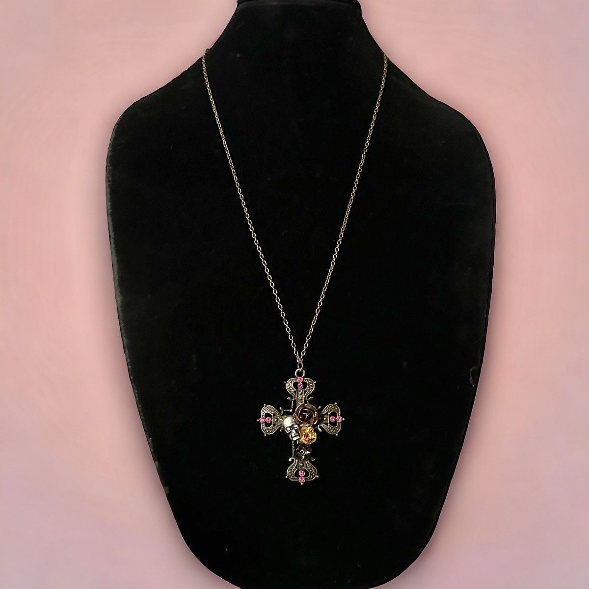Other Bronze tone floral and skull gothic cross pendant necklace Size ONE SIZE - 1 Thumbnail