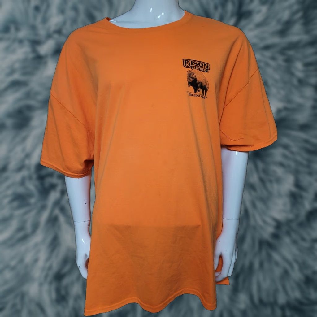 CO Bison Leather Co T Shirt 3XL Orange Short Sleeve Crew Neck Graphic Tee Men Size US XXL / EU 58 / 5 - 1 Thumbnail