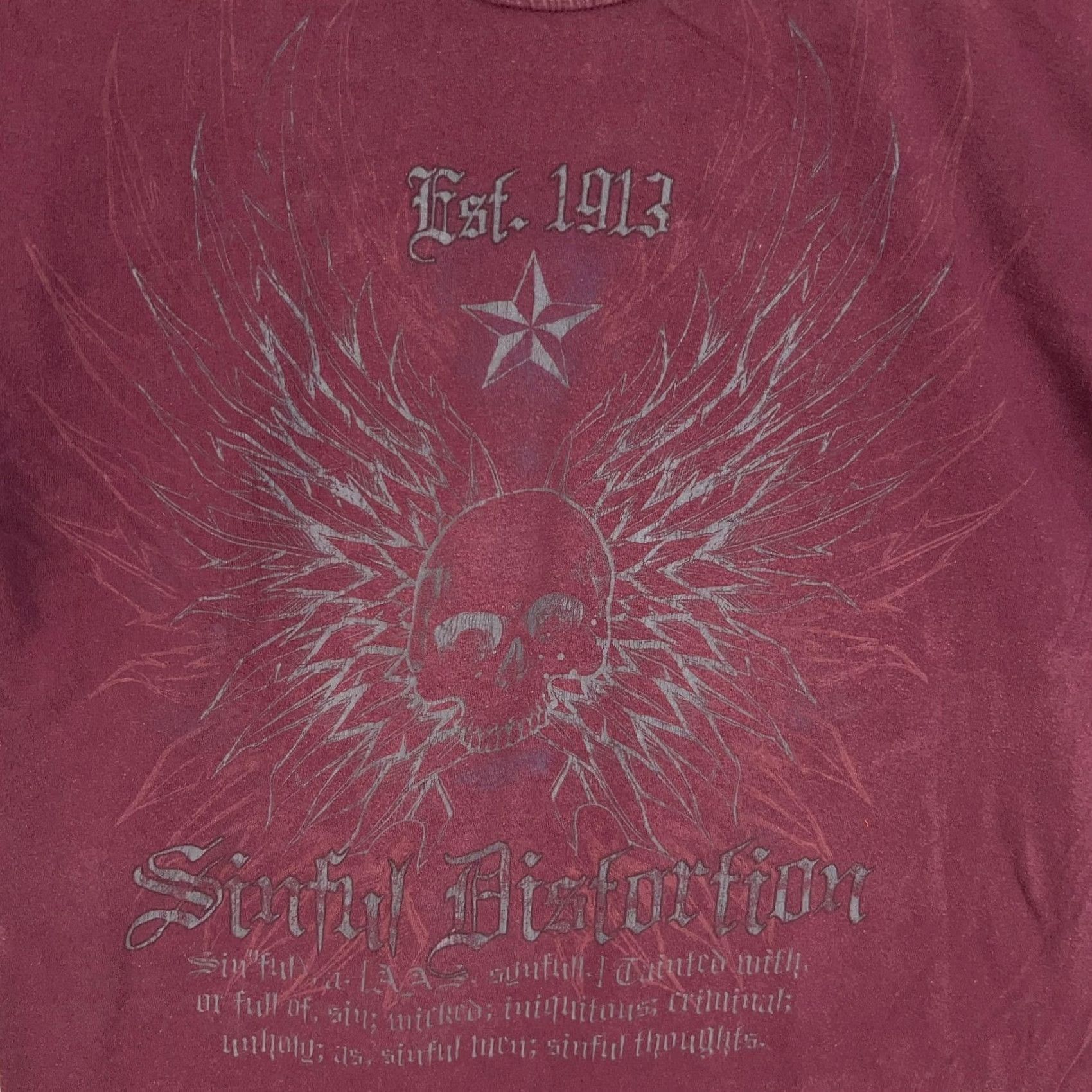 Vintage Hybrid Tees Shirt Mens Large Sinful Distortion Skull Wings Graphic Cyber Goth Red Short Sleeve Crew Neck T-Shirt Mens Size US L / EU 52-54 / 3 - 4 Thumbnail