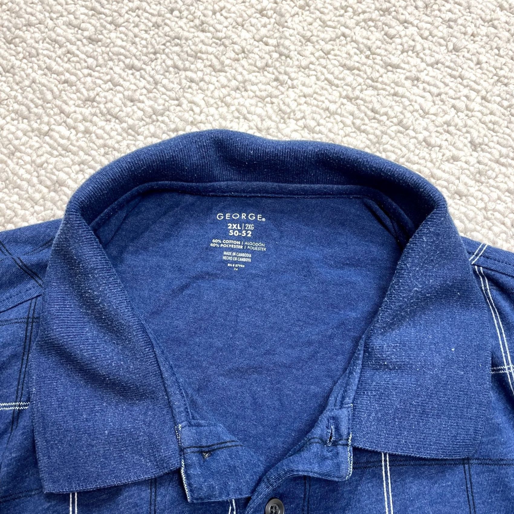 George George Polo Shirt Mens 2XL 2XL Blue Check Short Sleeve Polo Cotton Golf Rugby Casual Shirt Mens Size US XXL / EU 58 / 5 - 3 Thumbnail