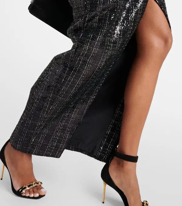 Balmain o1s1wg110825 Sequined Strapless Tweed Maxi Dress in Black Size XL / US 12-14 / IT 48-50 - 6 Thumbnail