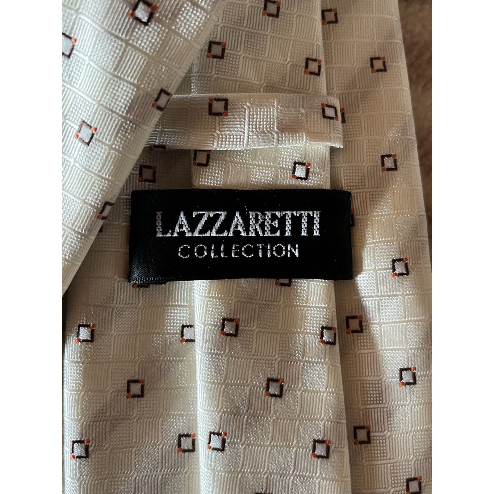 Other Lazzaretti Collection Tie Beige Geometric Silk Necktie Size ONE SIZE - 4 Thumbnail