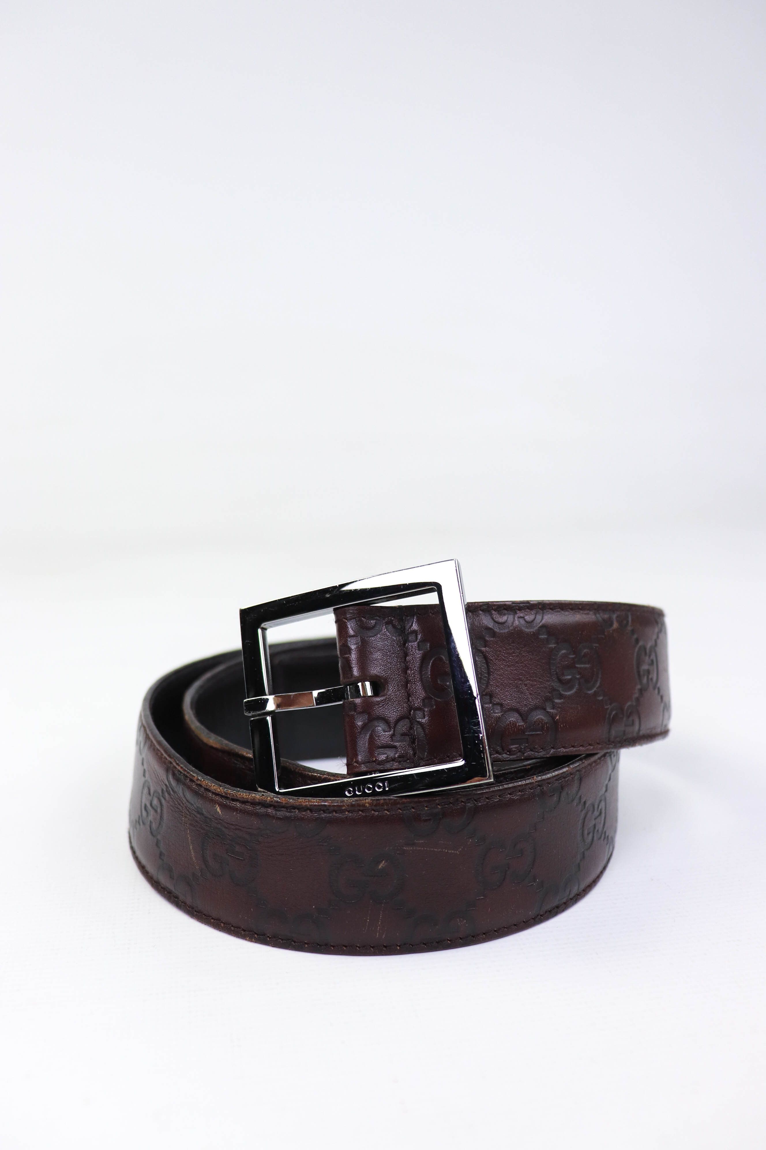 GUCCI Dark Brown Monogram Guccissima Leather Belt