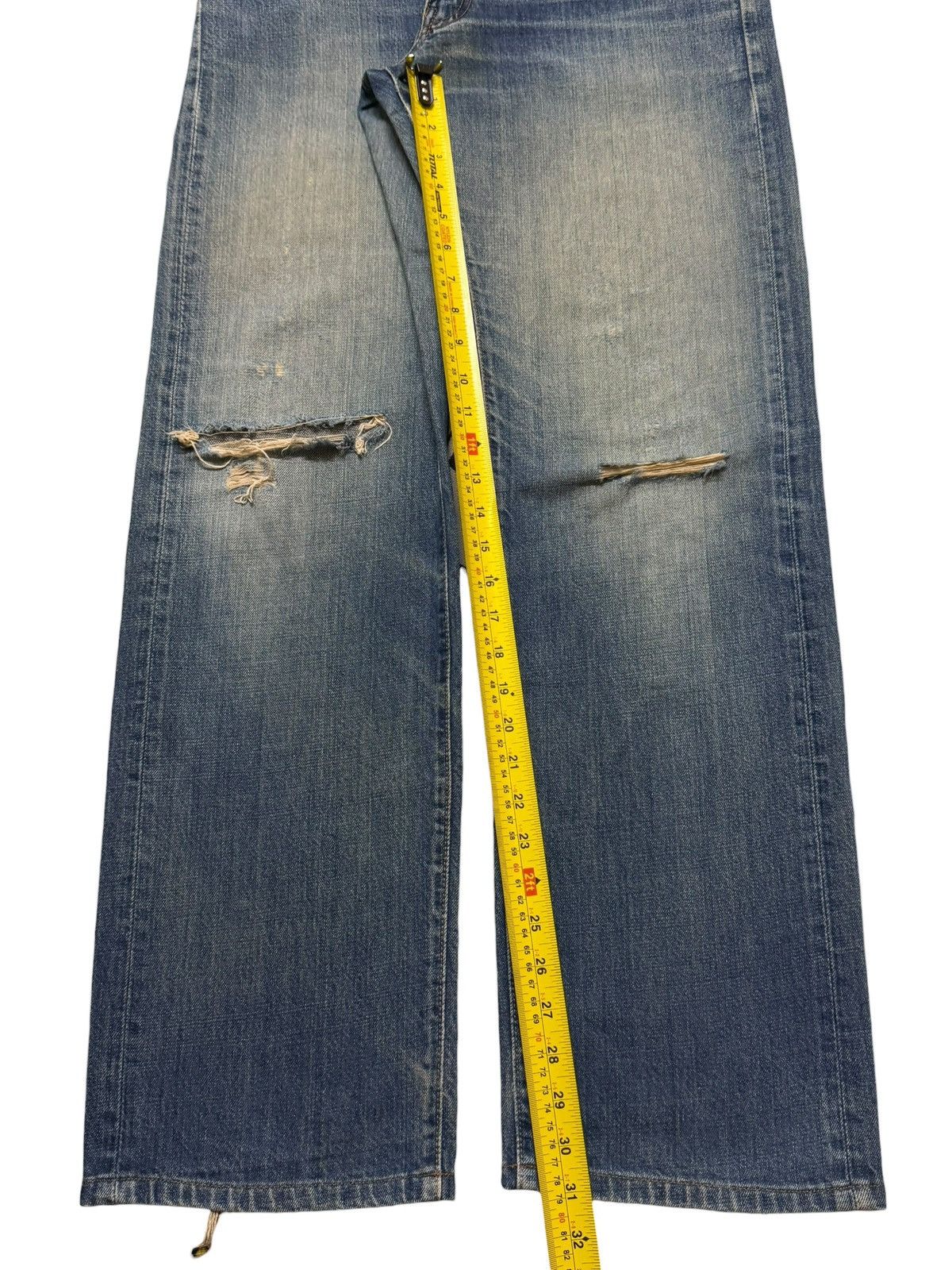 Big John Vintage 90s Big John Blue Faded Wash Distressed Wide Leg Size US 32 / EU 48 - 11 Thumbnail
