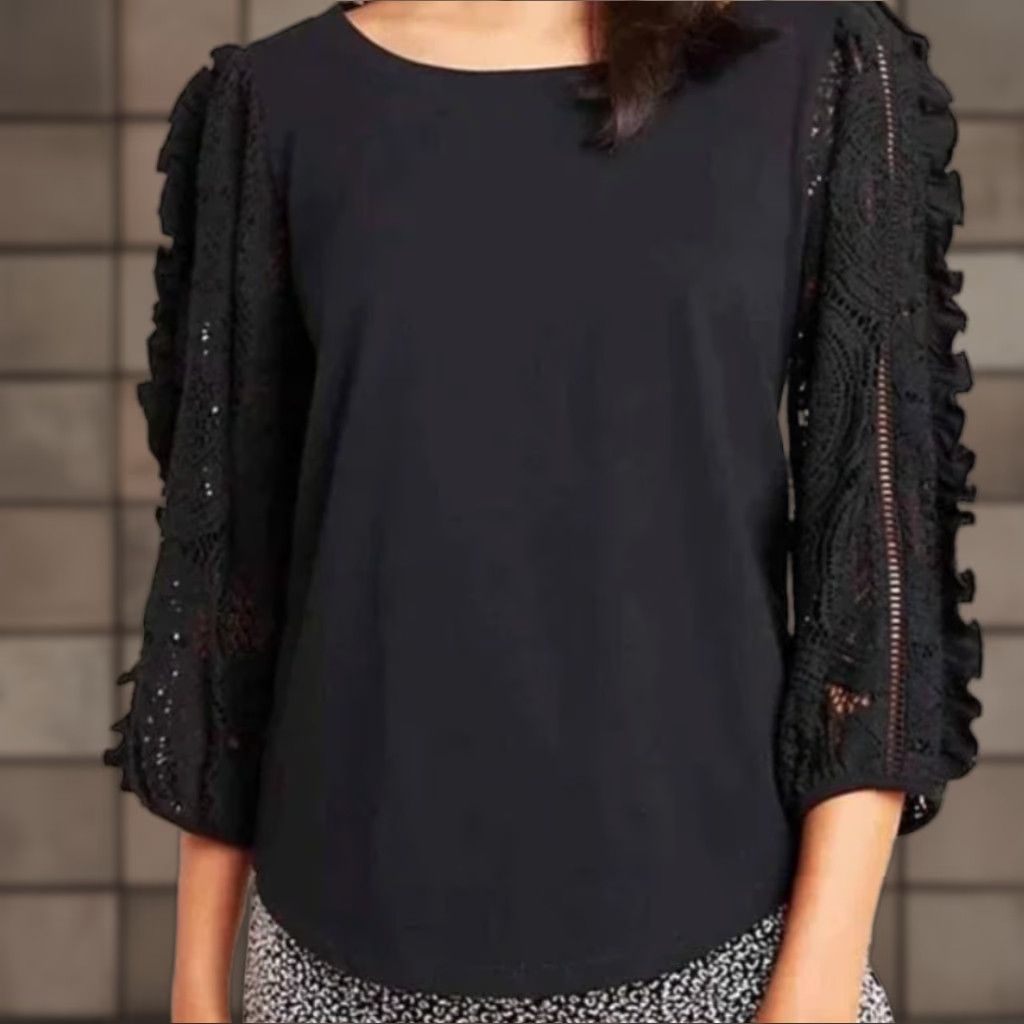 Vintage Nina Blouse XS Black Puff Ruffle Lace Sleeve Top Size XS / US 0-2 / IT 36-38 - 1 Thumbnail