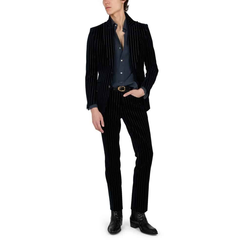 Tom Ford o1loc1c0126 PLPW01 Velvet Stripe Trousers in Black Size US 34 / EU 50 - 2 Thumbnail