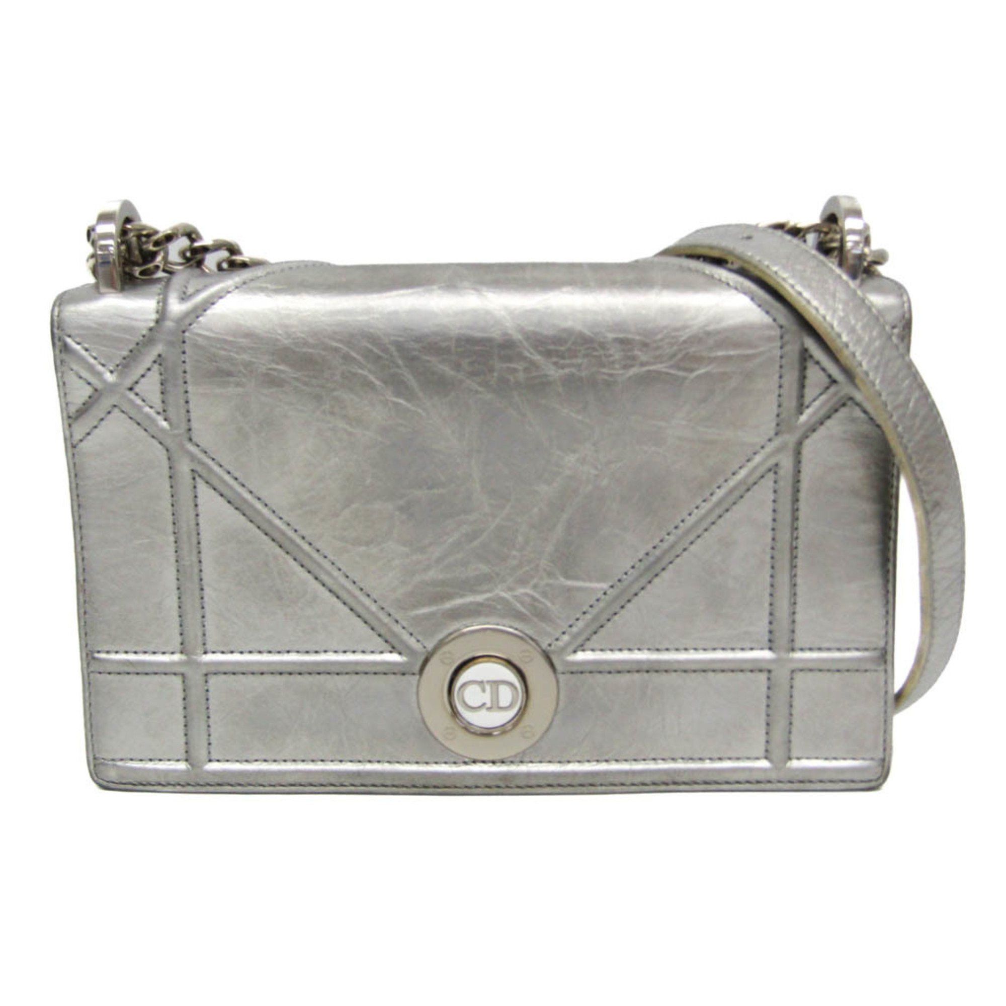 Christian Dior Diorama Chain Shoulder Bag Women's Leather Shoulder Bag Silver